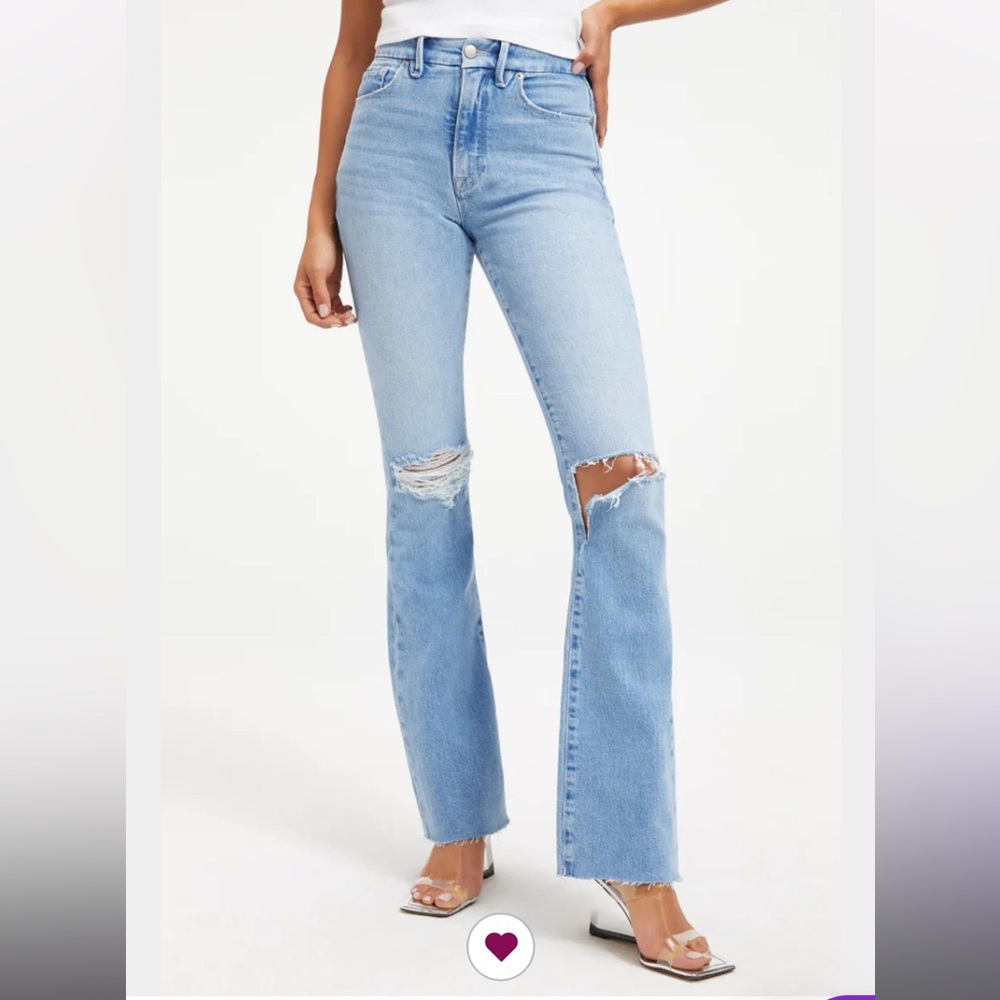 Good American Classic Boot Jeans SIZE 15 Blue Distressed